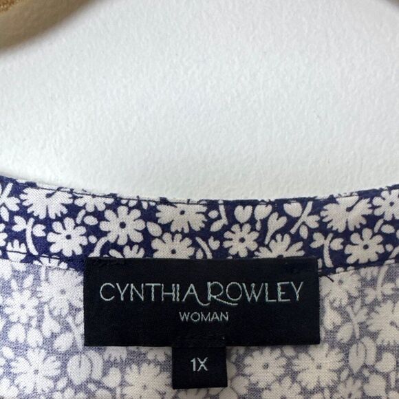 Cynthia Rowley Womens Floral Button-Down Blouse 3/4 Sleeves 1X Size 100% Rayon - Picture 3 of 5